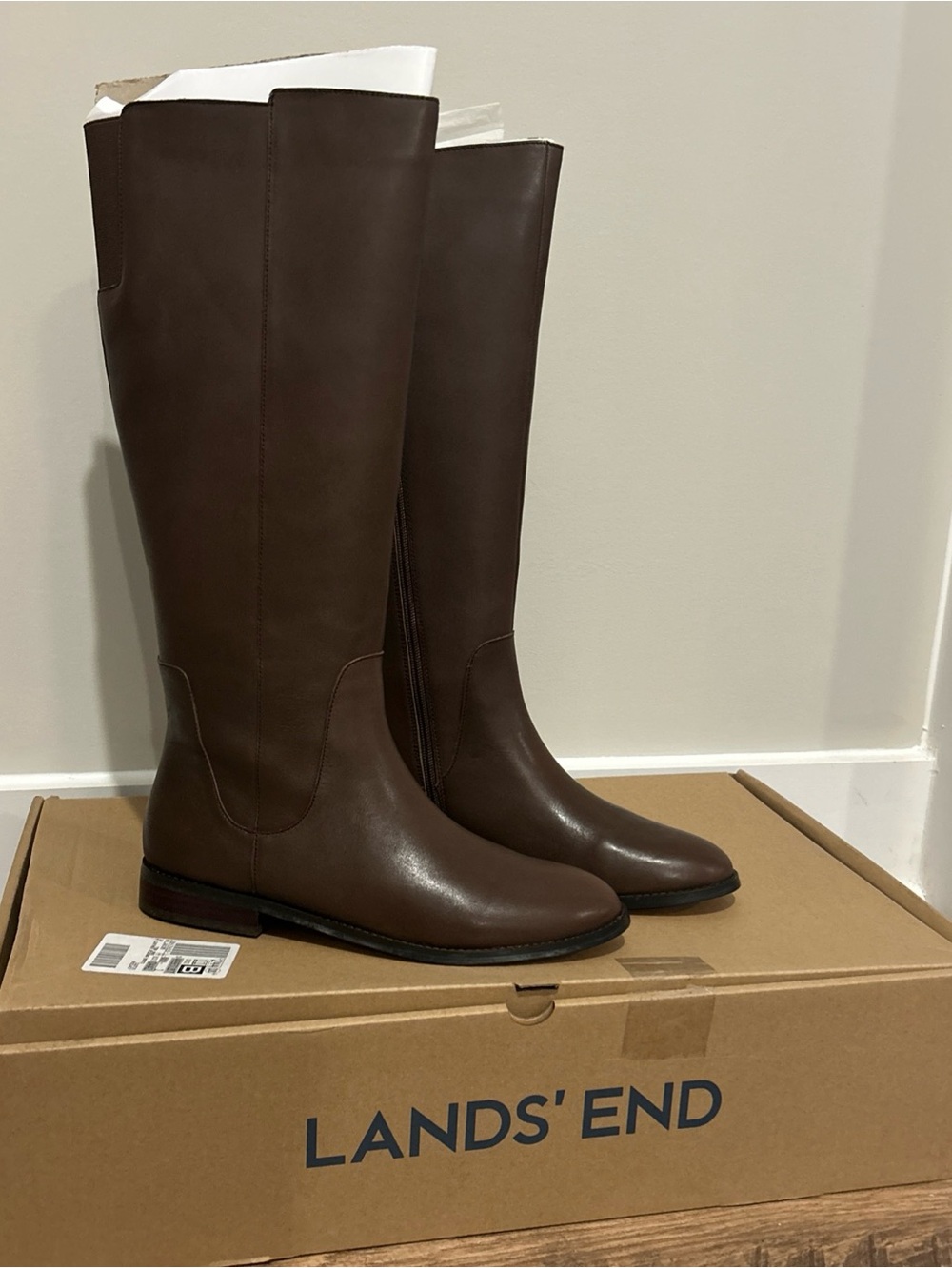 Lands' End Dark Brown Leather Knee High Riding Boots New With Box Size 10